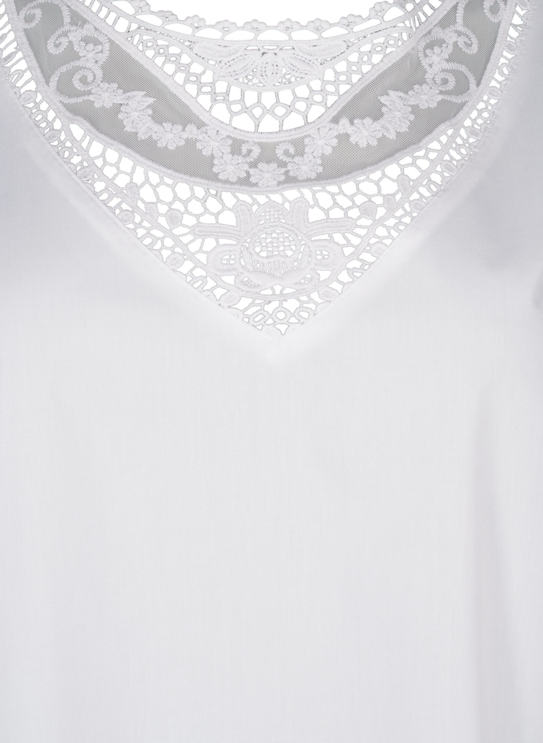 Zizzi Kurz&auml;rmelige Bluse mit Spitzendetail, Bright White, Packshot image number 2