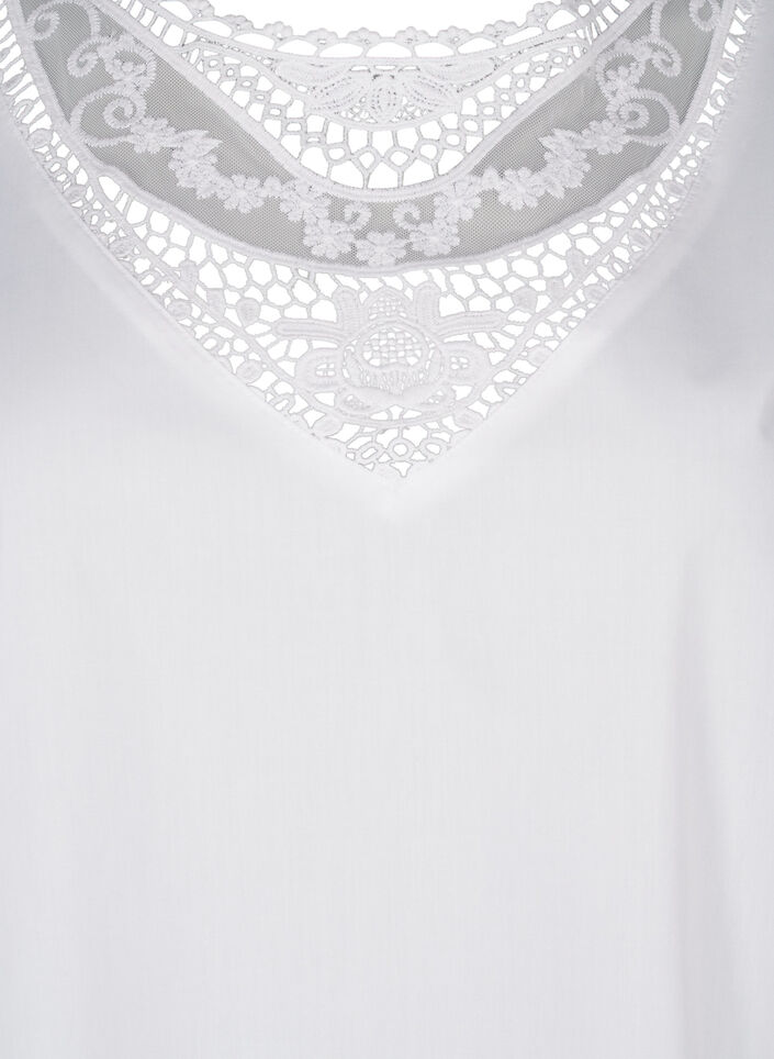 Kurzärmelige Bluse mit Spitzendetail, Bright White, Packshot image number 2