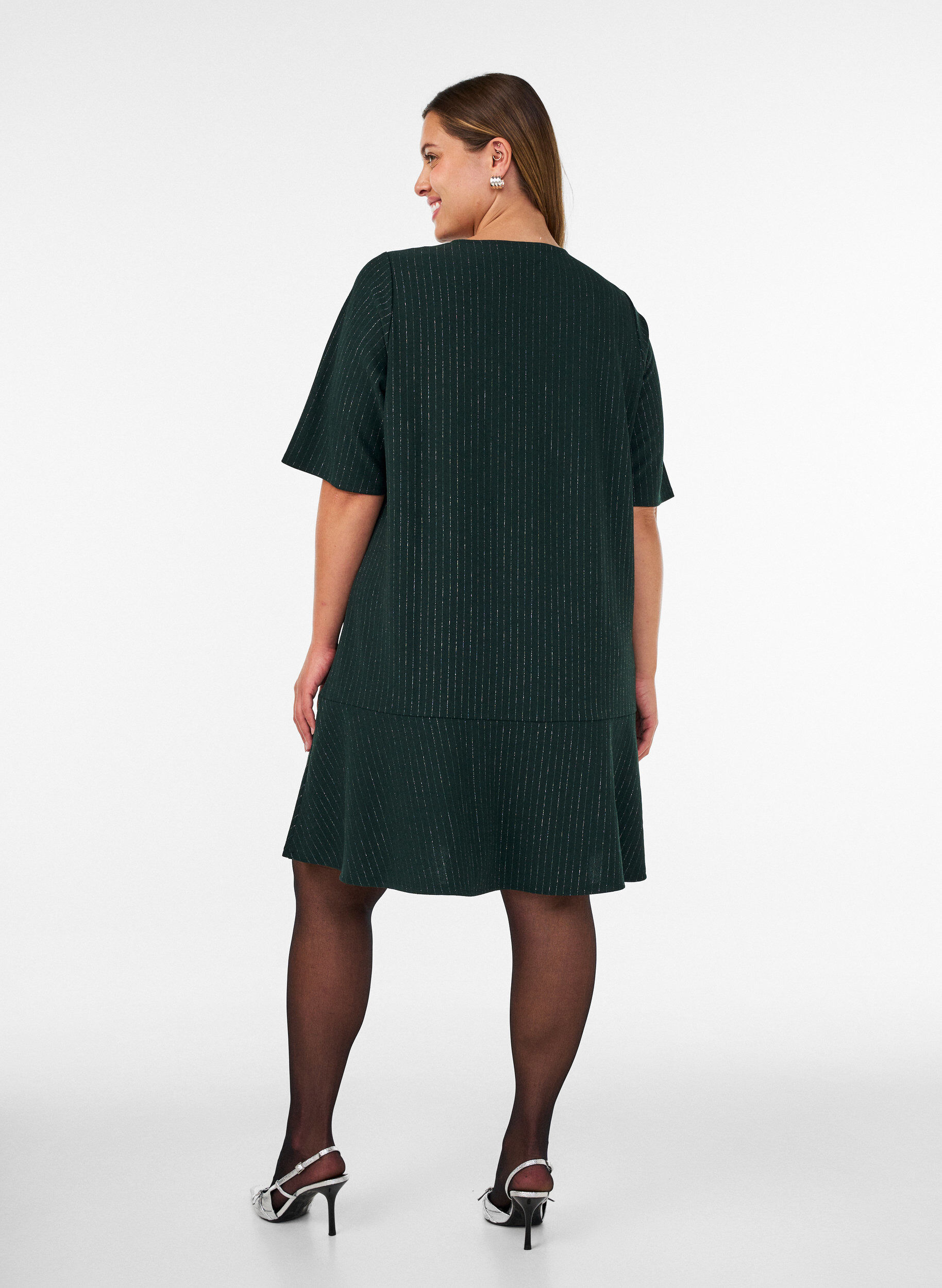 ZizziKurzes A-Linien-Kleid mit Glitzerstreifen, Gr&uuml;n, Model image number 2
