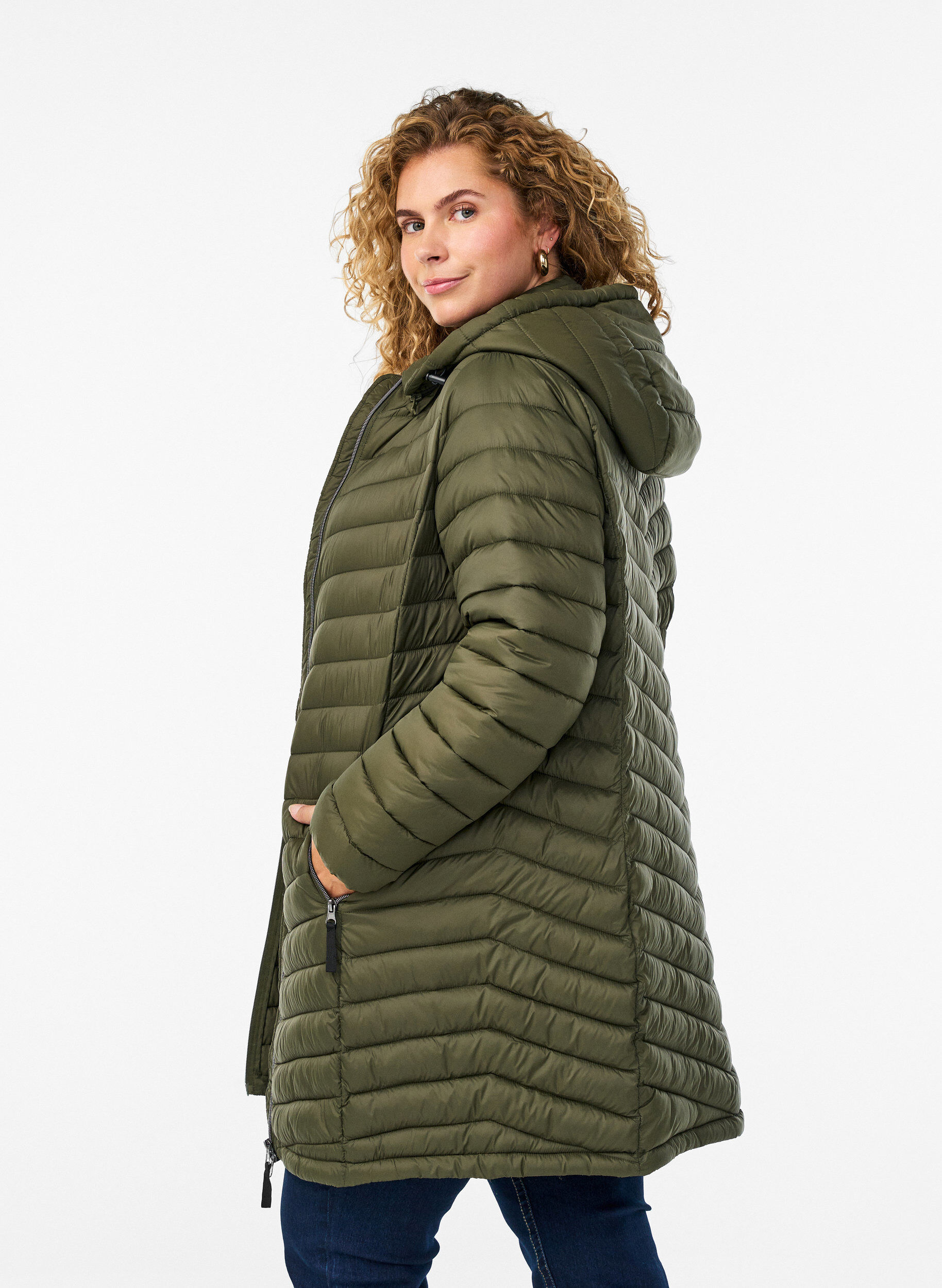 Zizzi Leichte Jacke mit Taschen und abnehmbarer Kapuze, Gr&uuml;n, Model image number 2