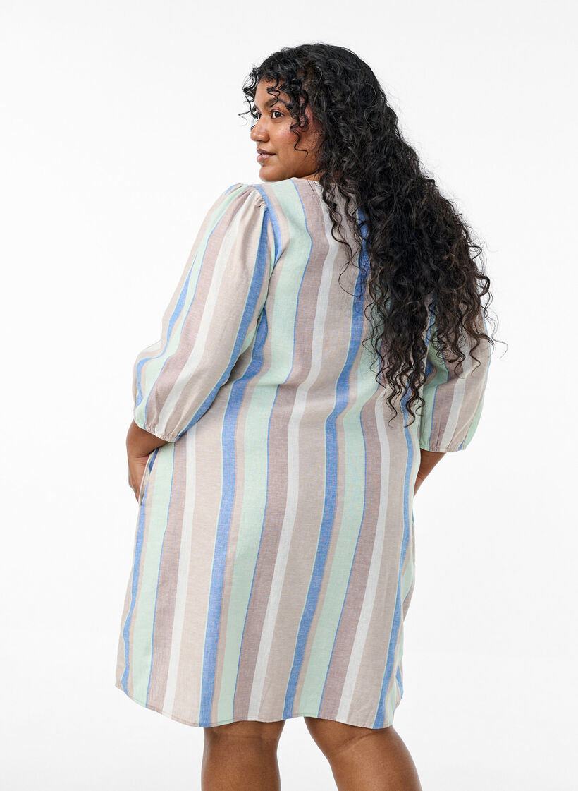 Kleid aus Leinen und Viskose mit 3/4-&Auml;rmeln, Blau, Model image number 2