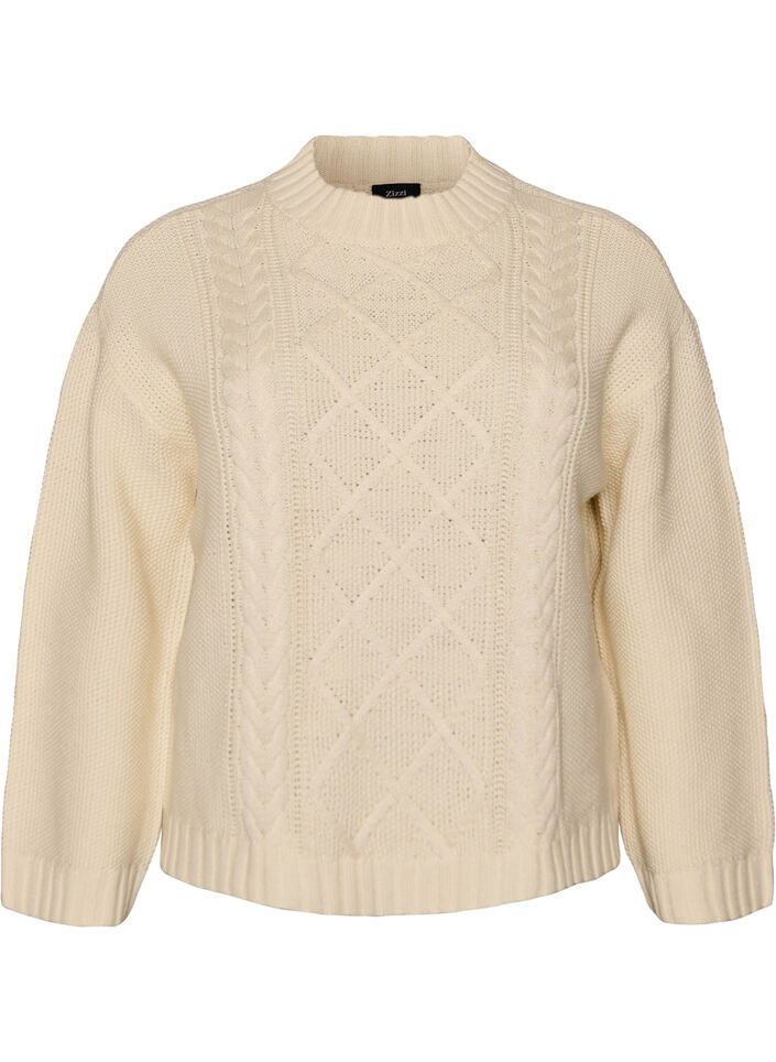 Pullover mit Zopfmuster, Vanille, Packshot image number 0