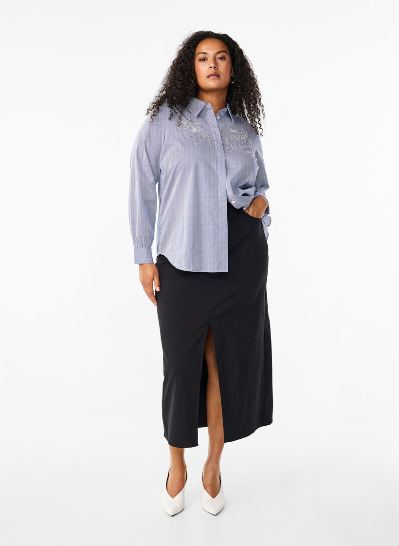 Hemdbluse aus Bio-Baumwolle mit Perlenstickerei, Blau, Model image number 1