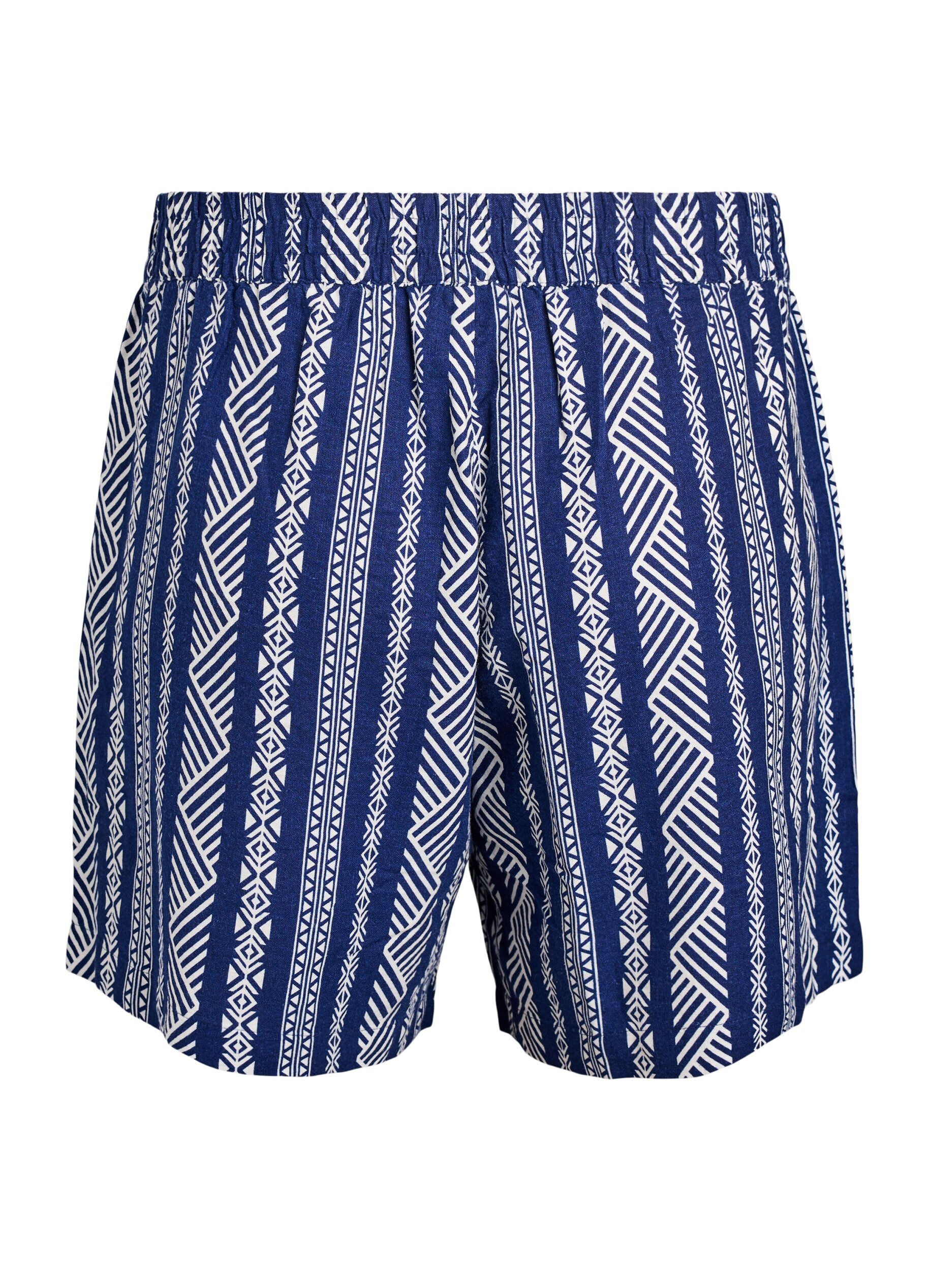 Zizzi Gestreifte kurze Hose aus einer Leinen-Viskose-Mischung, Blau, Packshot image number 1