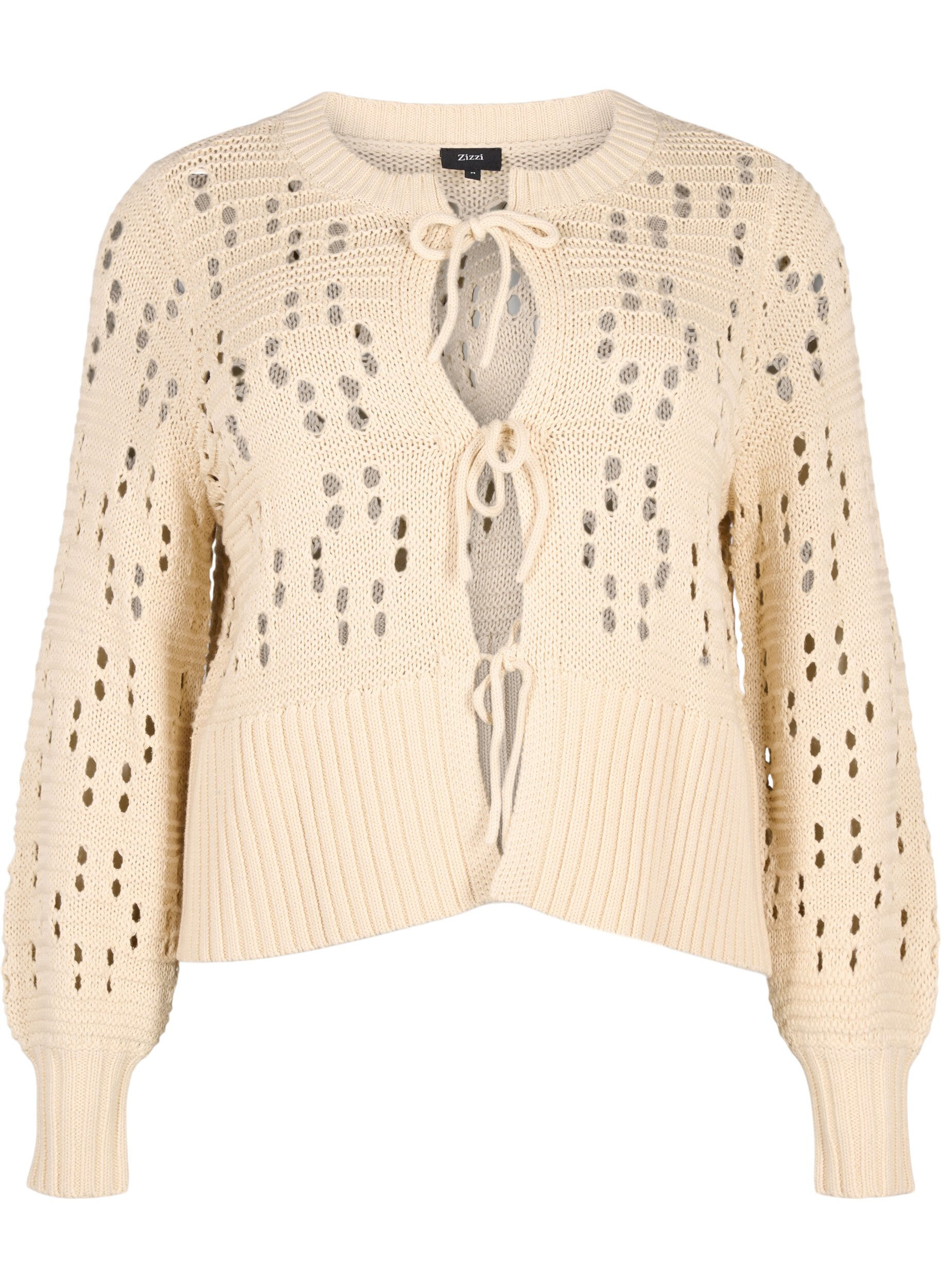 Zizzi Strickjacke mit B&auml;ndern und Lochmuster, Birch, Packshot image number 0