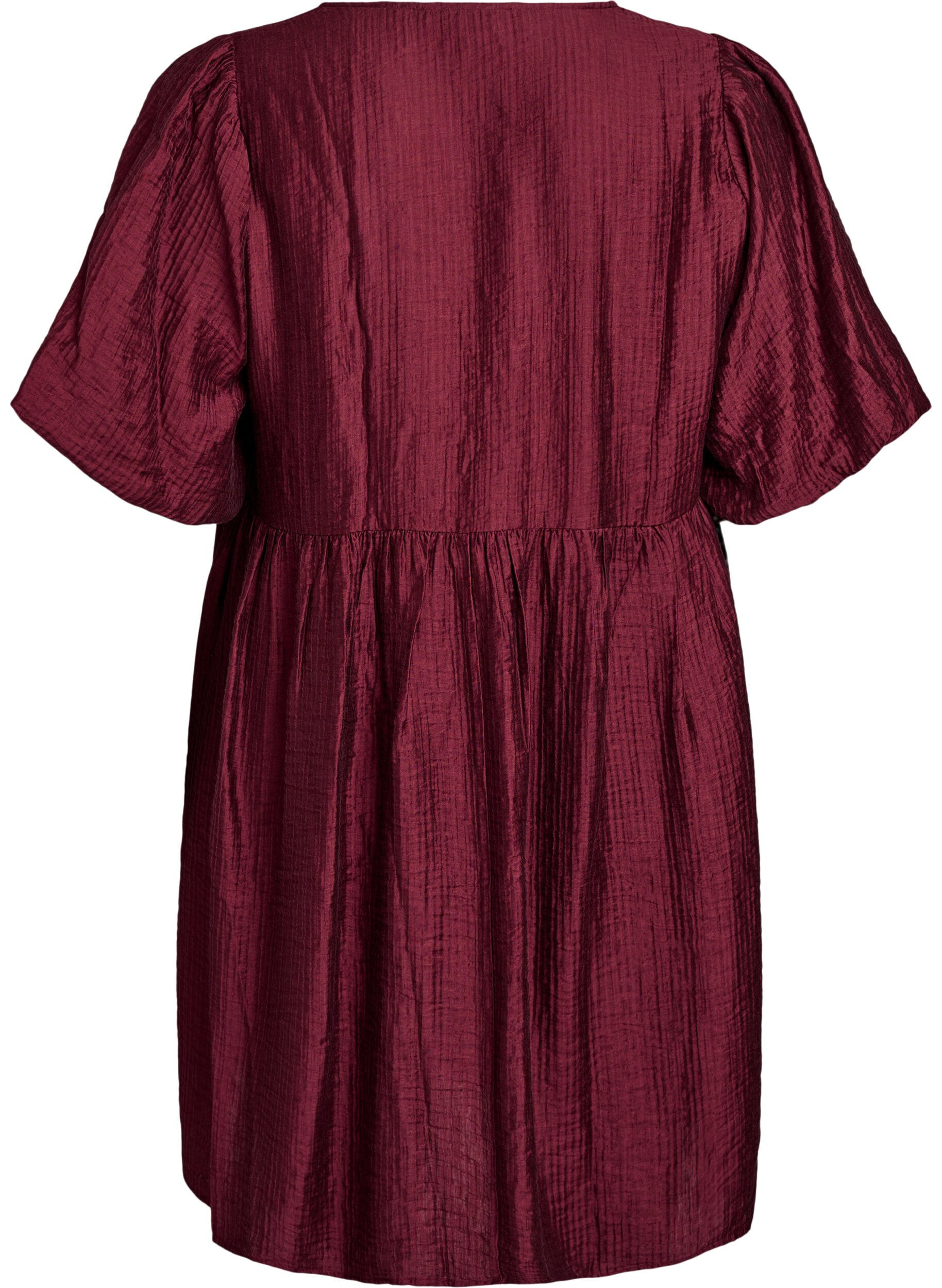 Zizzi Kurzes Kleid mit Struktur und kurzen Ballon&auml;rmeln, Rot, Packshot image number 1