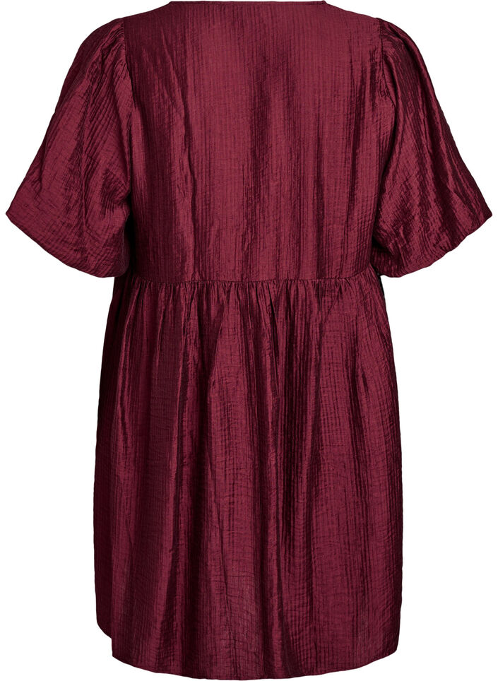 Kurzes Kleid mit Struktur und kurzen Ballonärmeln, Rot, Packshot image number 1