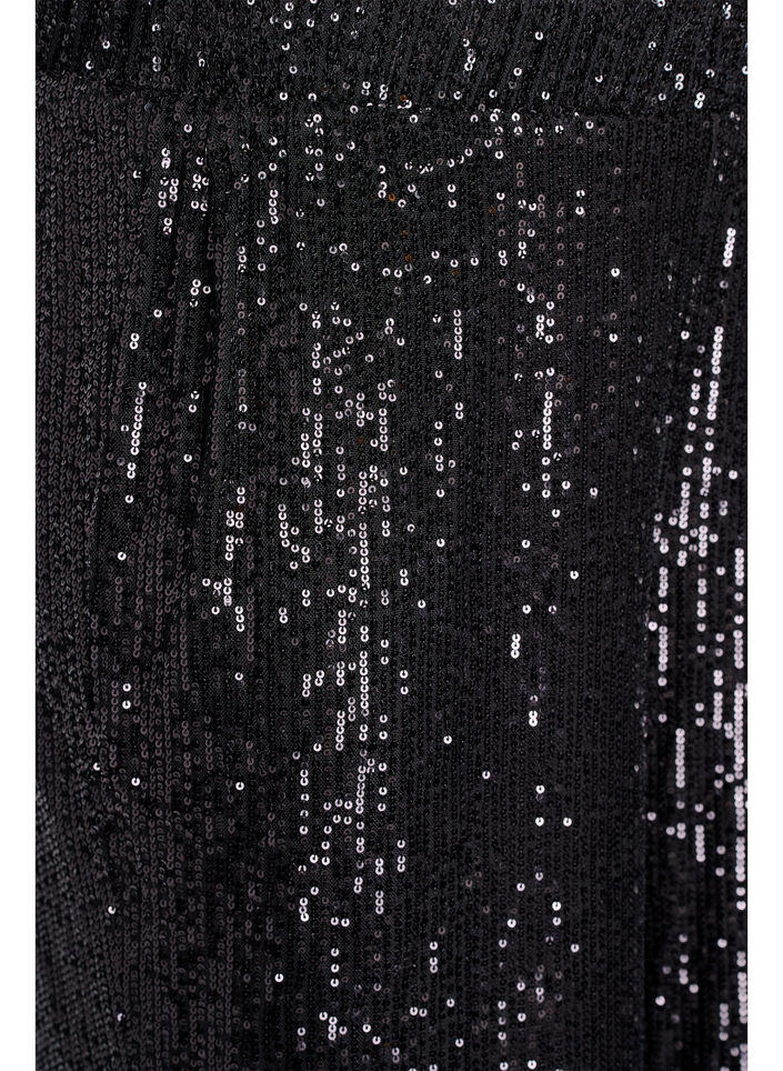 Hoch taillierte Paillettenhose mit weiten Beinen, Schwarz, Packshot