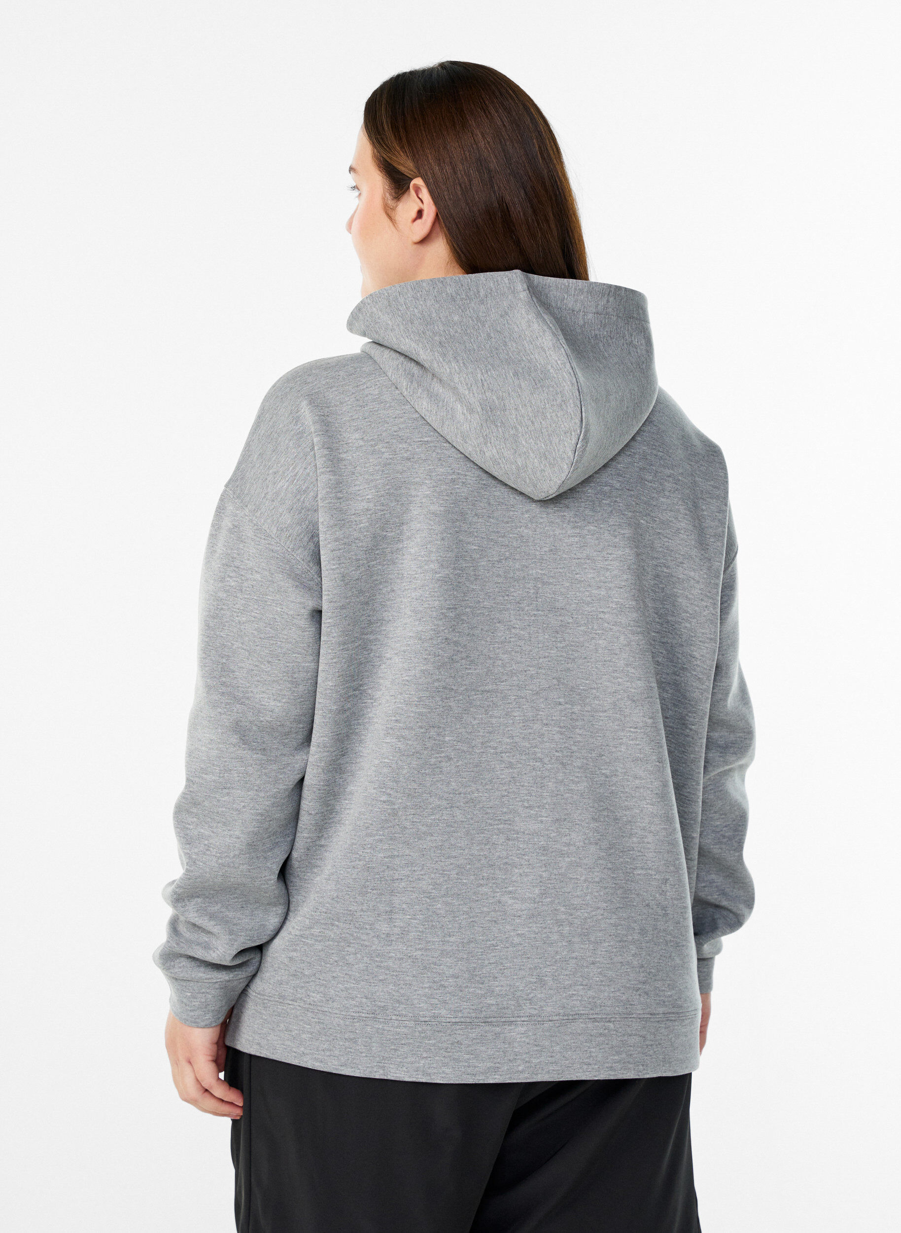 Zizzi Scuba-Hoodie mit Rei&szlig;verschluss und Taschen, Grau, Model image number 2