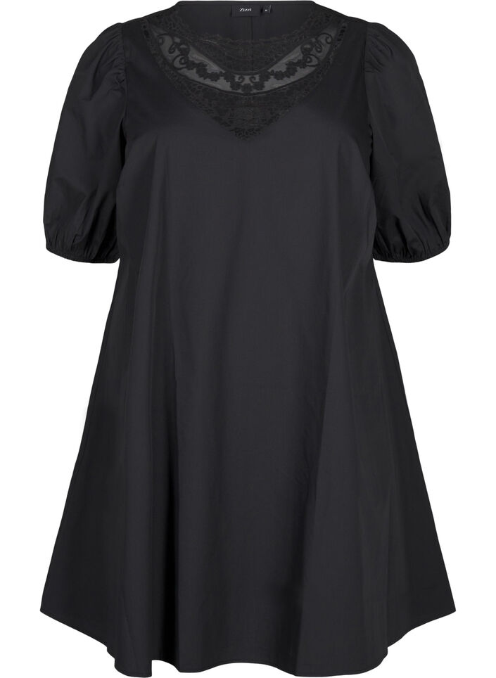 Kurzes Kleid mit Spitzendetails, Black, Packshot image number 0