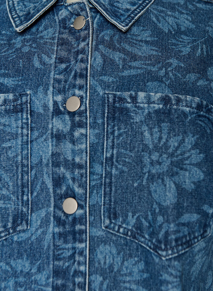 Jeanskleid mit Blumenprint und Brusttaschen, Blau, Packshot image number 2