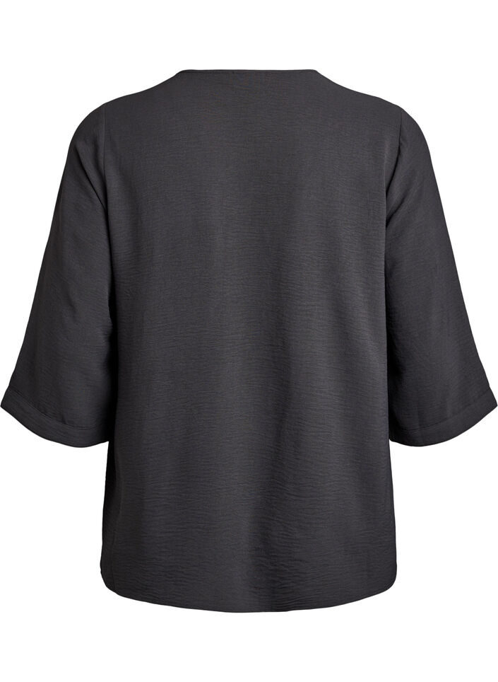 Shirt blouse with V-neck and 3/4 sleeves, Dark Grey, Packshot image number 1