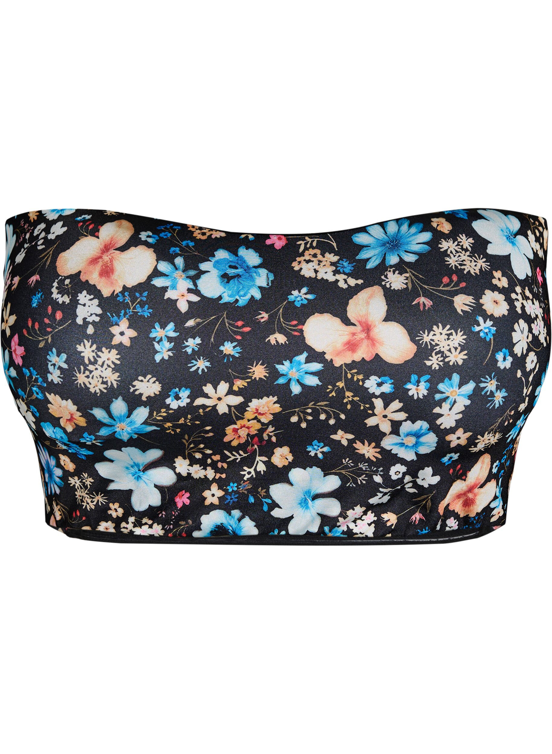 Zizzi Gebl&uuml;mtes Bandeau-Bikinioberteil, Blau, Packshot image number 0