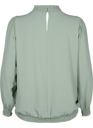Einfarbige gesmokte Bluse mit langen Ärmeln, Green Bay, Packshot image number 1