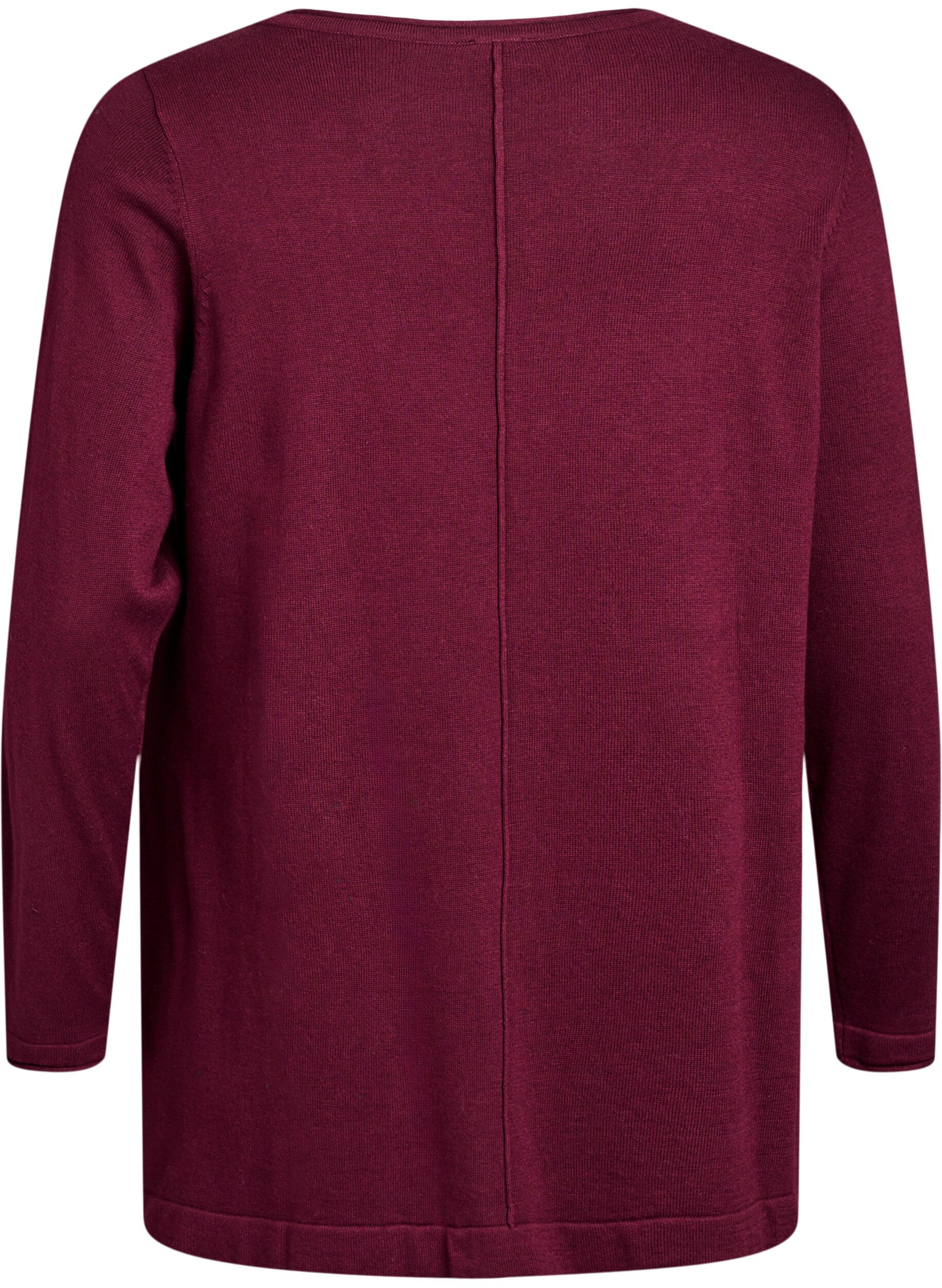 Zizzi Gestrickte Bluse aus Baumwoll-Viskose-Mischung, Dunkles Bordeaux, Packshot image number 1