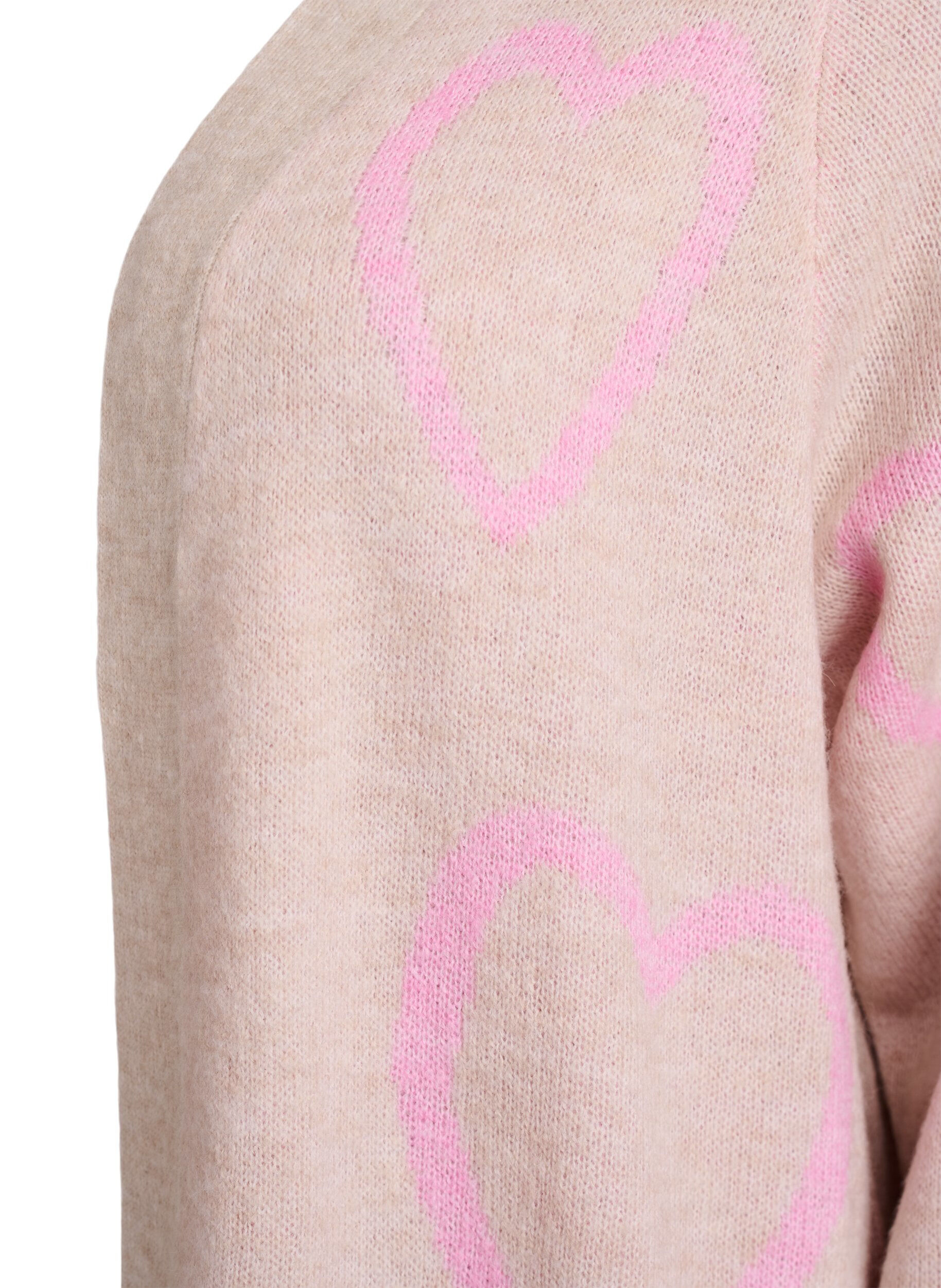 Zizzi Lange Strickjacke mit Ton-in-Ton-Herzen, Beige, Packshot image number 2