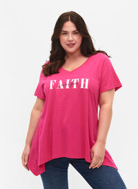 T-Shirt aus Baumwolle mit kurzen Ärmeln, Shocking Pink FAITH, Model