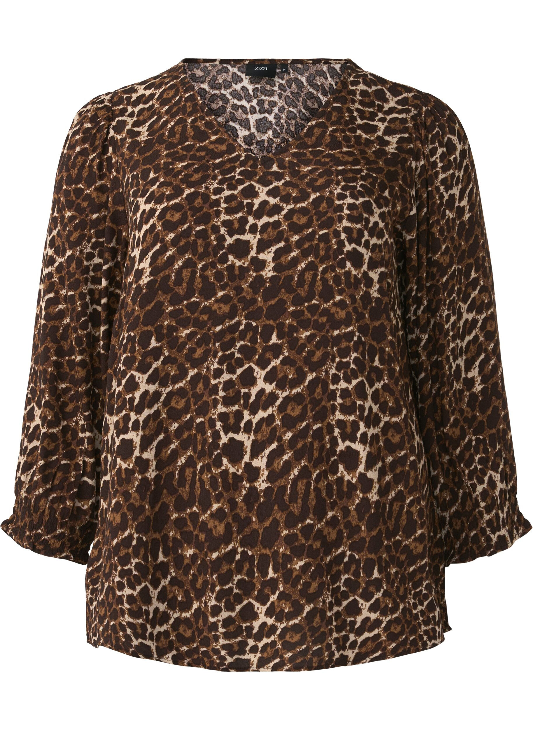 Zizzi Bluse mit Leopardenmuster und 3/4-&Auml;rmeln, Leo AOP, Packshot image number 0