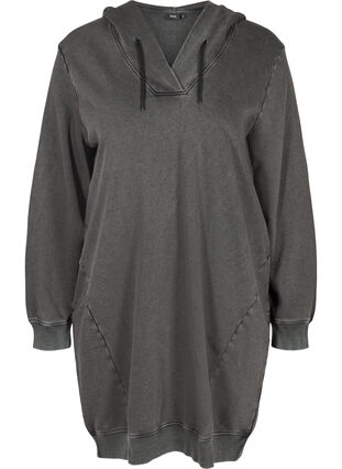 Lockeres Sweatkleid aus Baumwolle mit Kapuze und Taschen, DARK GREY WASHED, Packshot image number 0