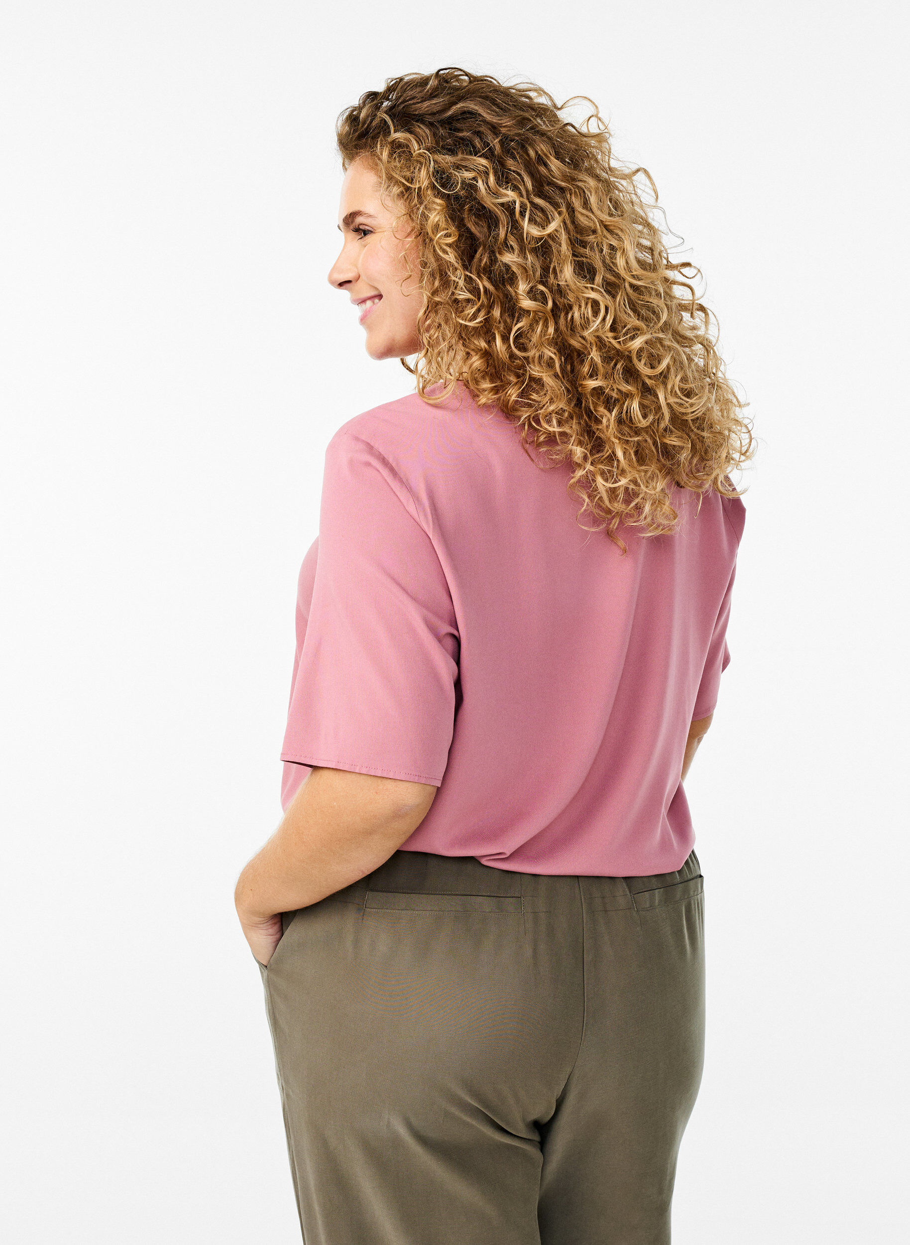 Zizzi FLASH &ndash; Kurz&auml;rmelige, gewebte Bluse mit Rundhals, Rot, Model image number 2