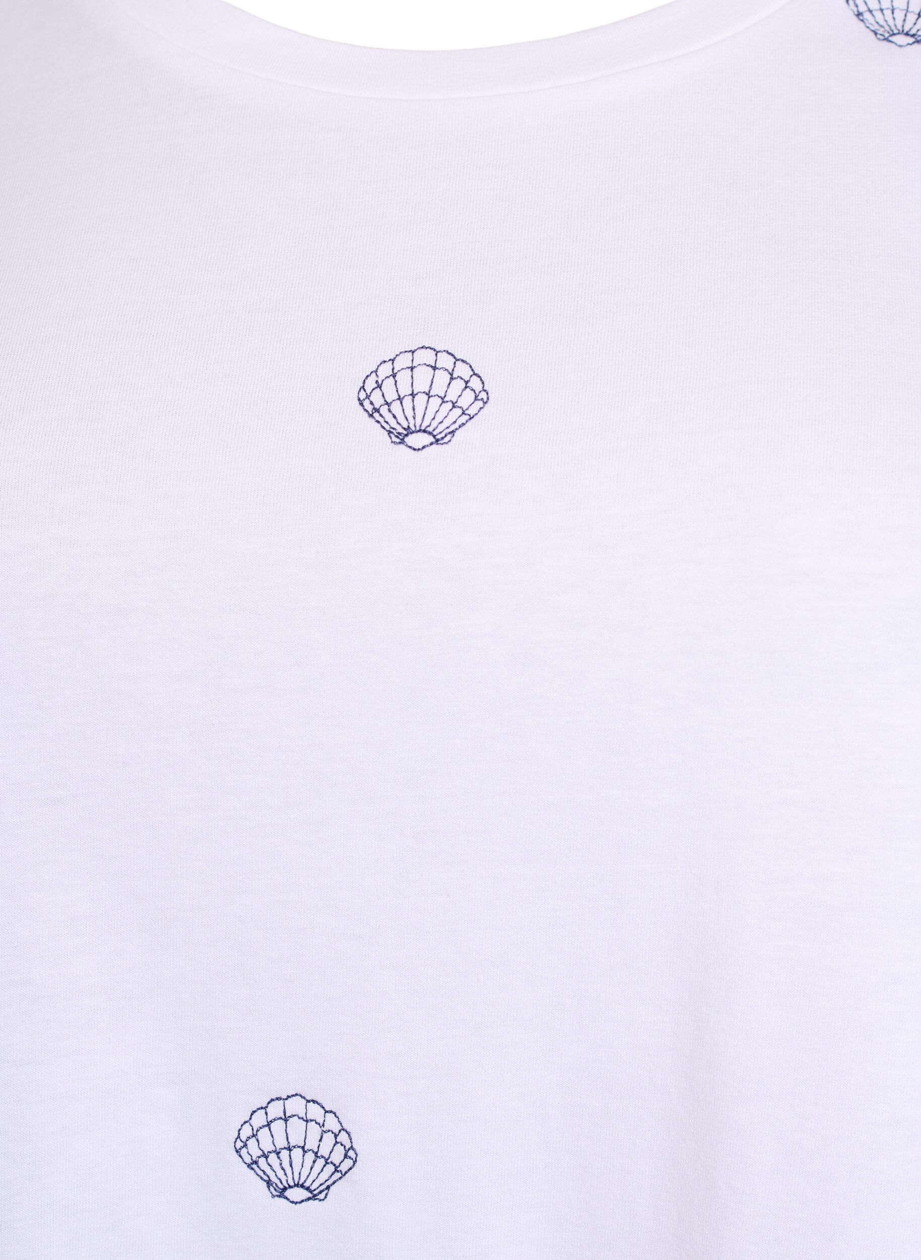 Zizzi T-Shirt aus Bio-Baumwolle mit aufgestickten Motiven, Wei&szlig;, Packshot image number 2