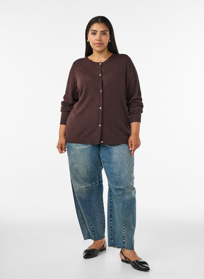 Strickjacke mit Herz-Lochstickerei, Braun, Model image number 1
