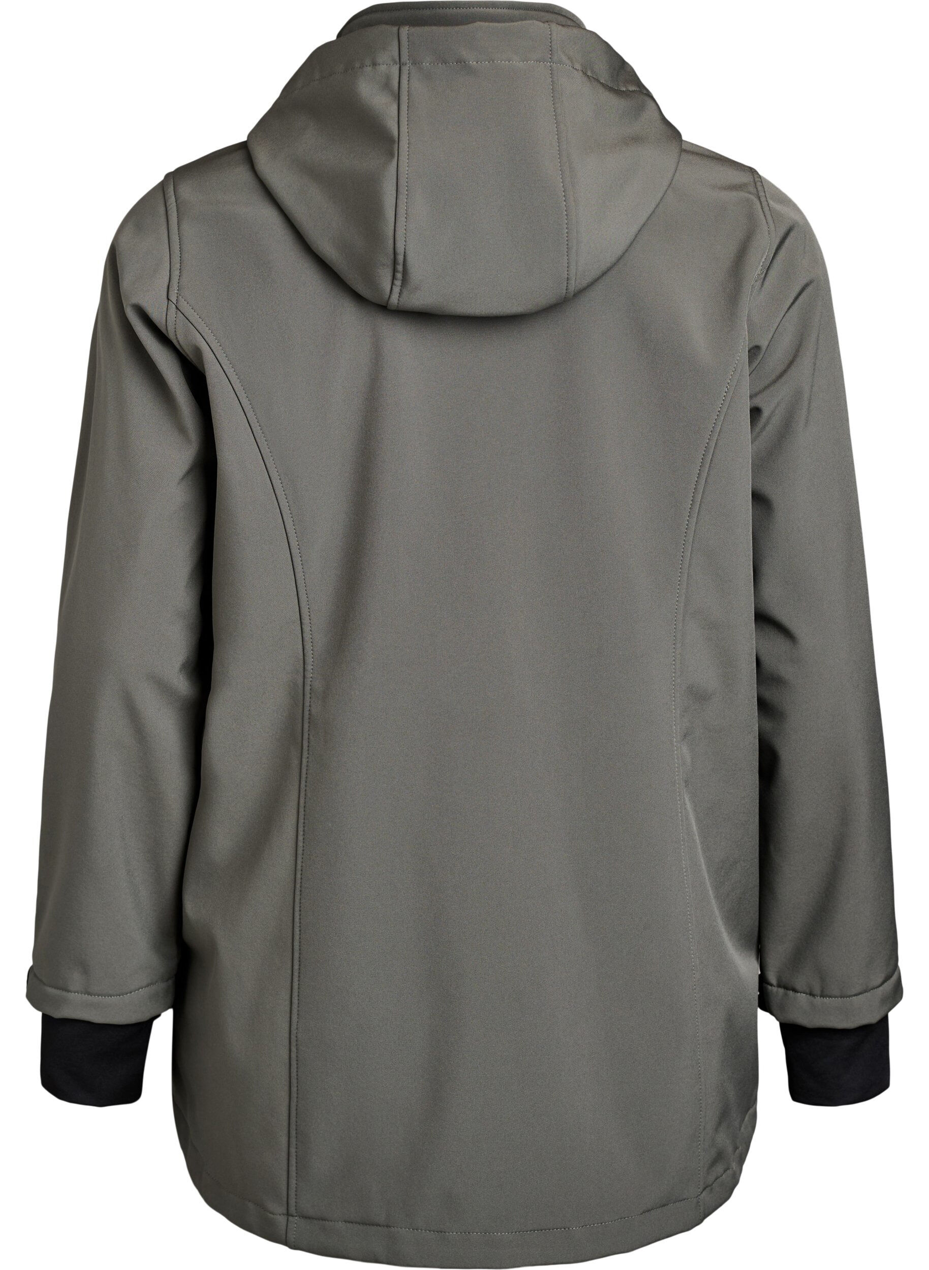 Zizzi Softshelljacke aus kurzem Schnitt mit abnehmbarer Kapuze, Grau, Packshot image number 1