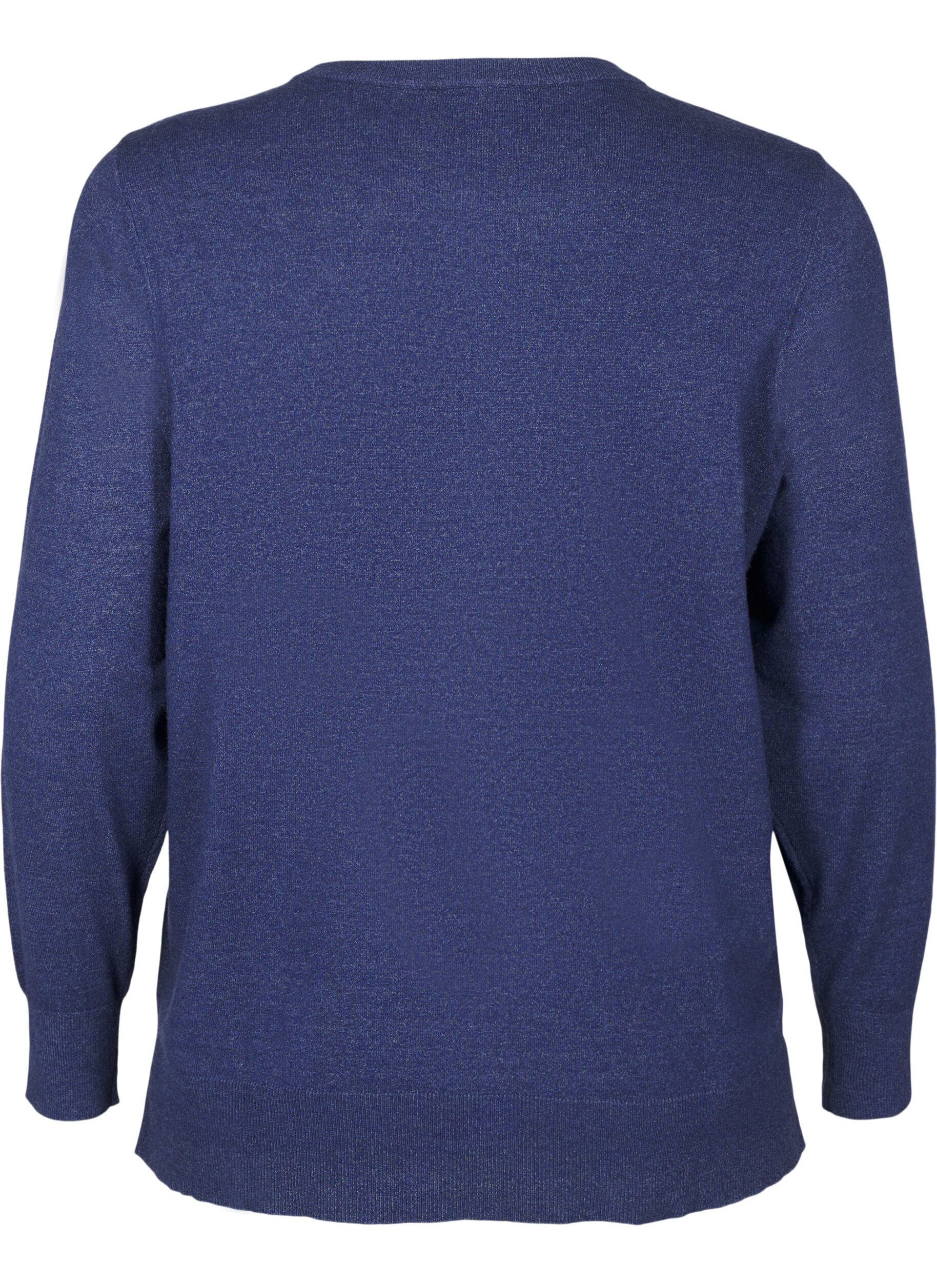 Zizzi Strickbluse mit langen &Auml;rmeln und Schlitz, Blau, Packshot image number 1