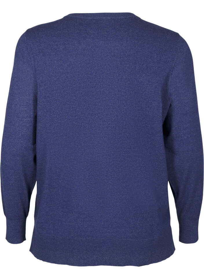 Strickbluse mit langen Ärmeln und Schlitz, Blau, Packshot image number 1