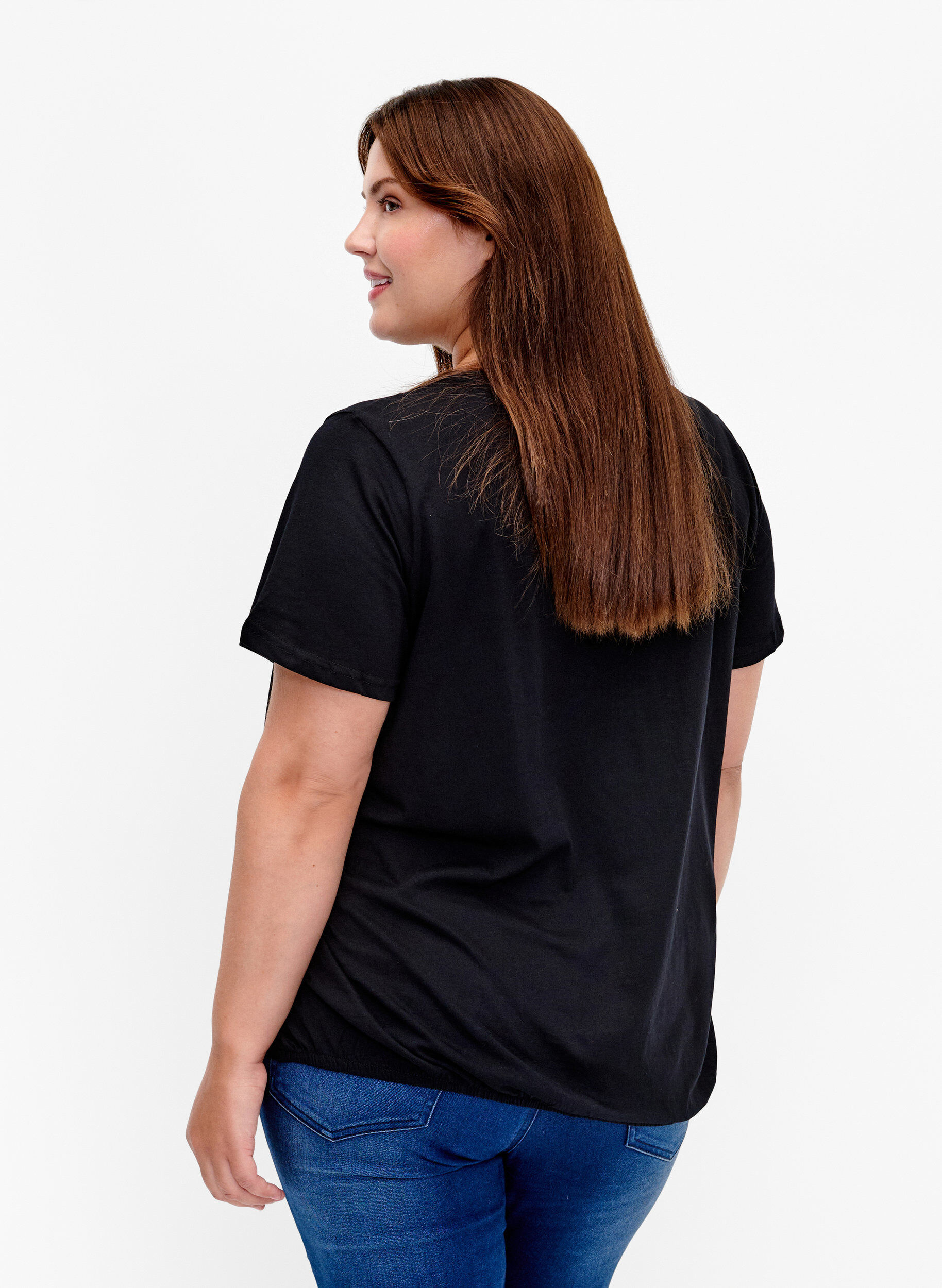 Zizzi Baumwoll-T-Shirt mit Folien-Druck, Black W. Love, Model image number 1