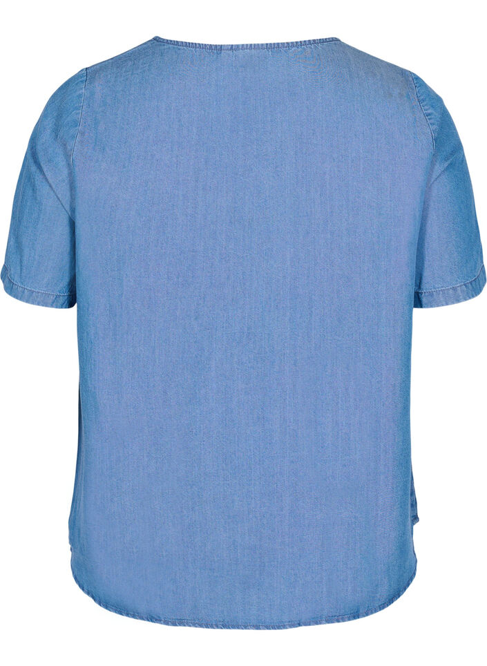 Kurzärmelige Bluse aus Lyocell (TENCEL™) , Blue denim, Packshot image number 1