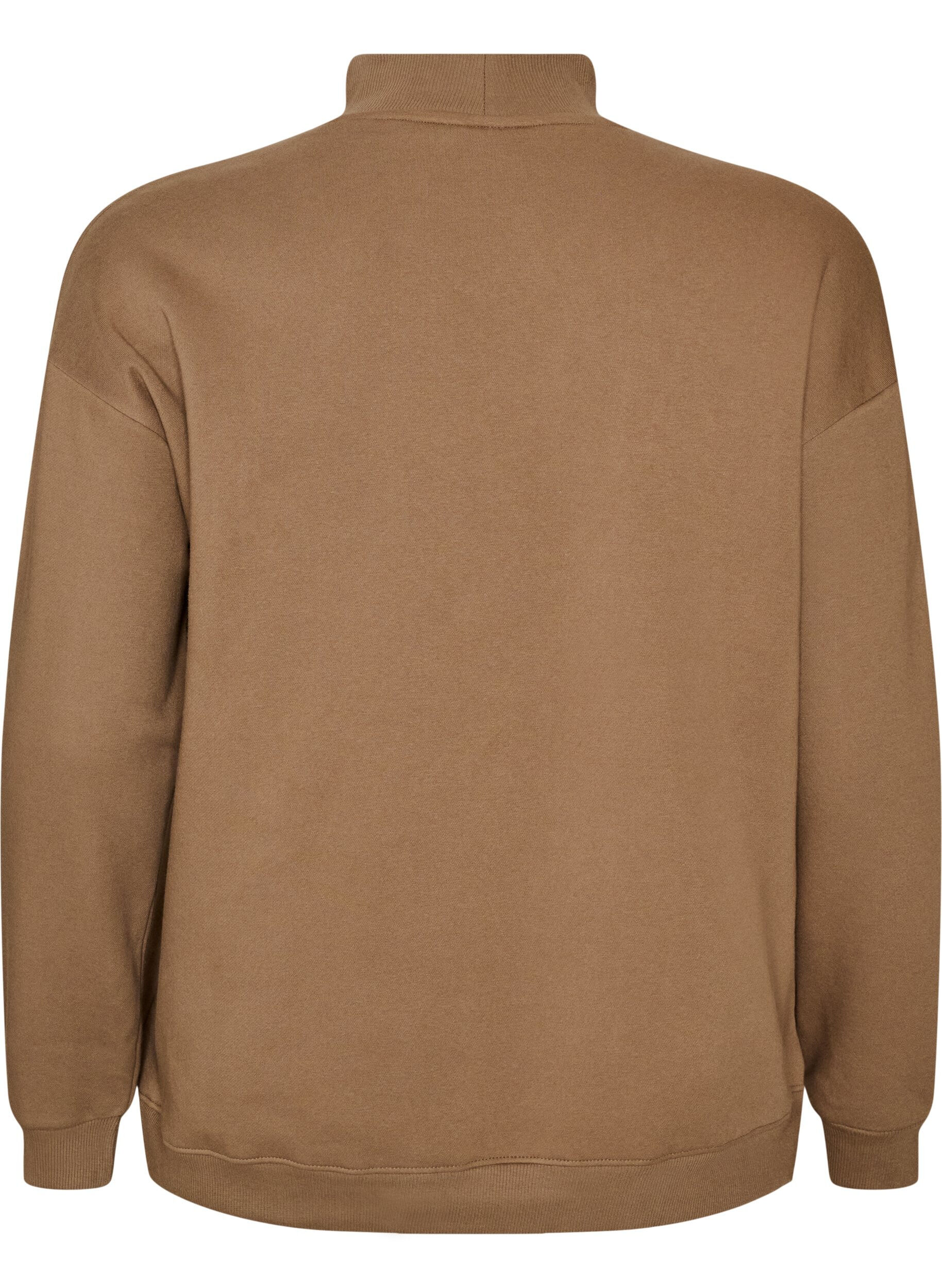 ZizziSweatshirt mit hohem Kragen und sportlichem Frontmotiv, Braun, Packshot image number 1