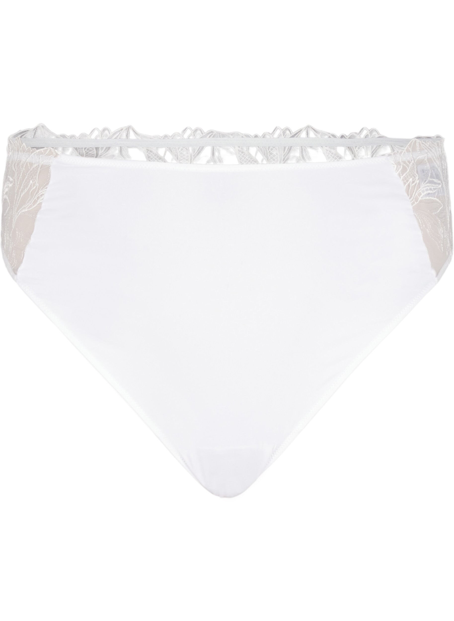 ZizziStringtanga aus Mikrofaser mit Spitzensaum, Wei&szlig;, Packshot image number 0