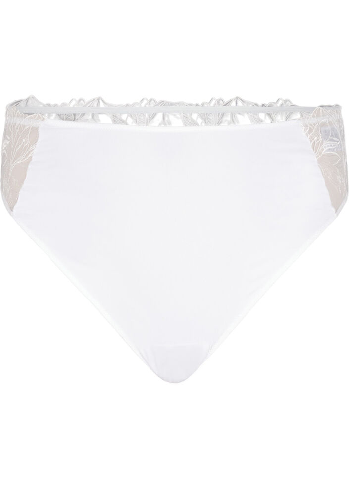 Stringtanga aus Mikrofaser mit Spitzensaum, Wei&szlig;, Packshot image number 0