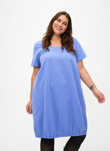 Kurzarm Kleid aus Baumwolle, Wedgewood, Model image number 0