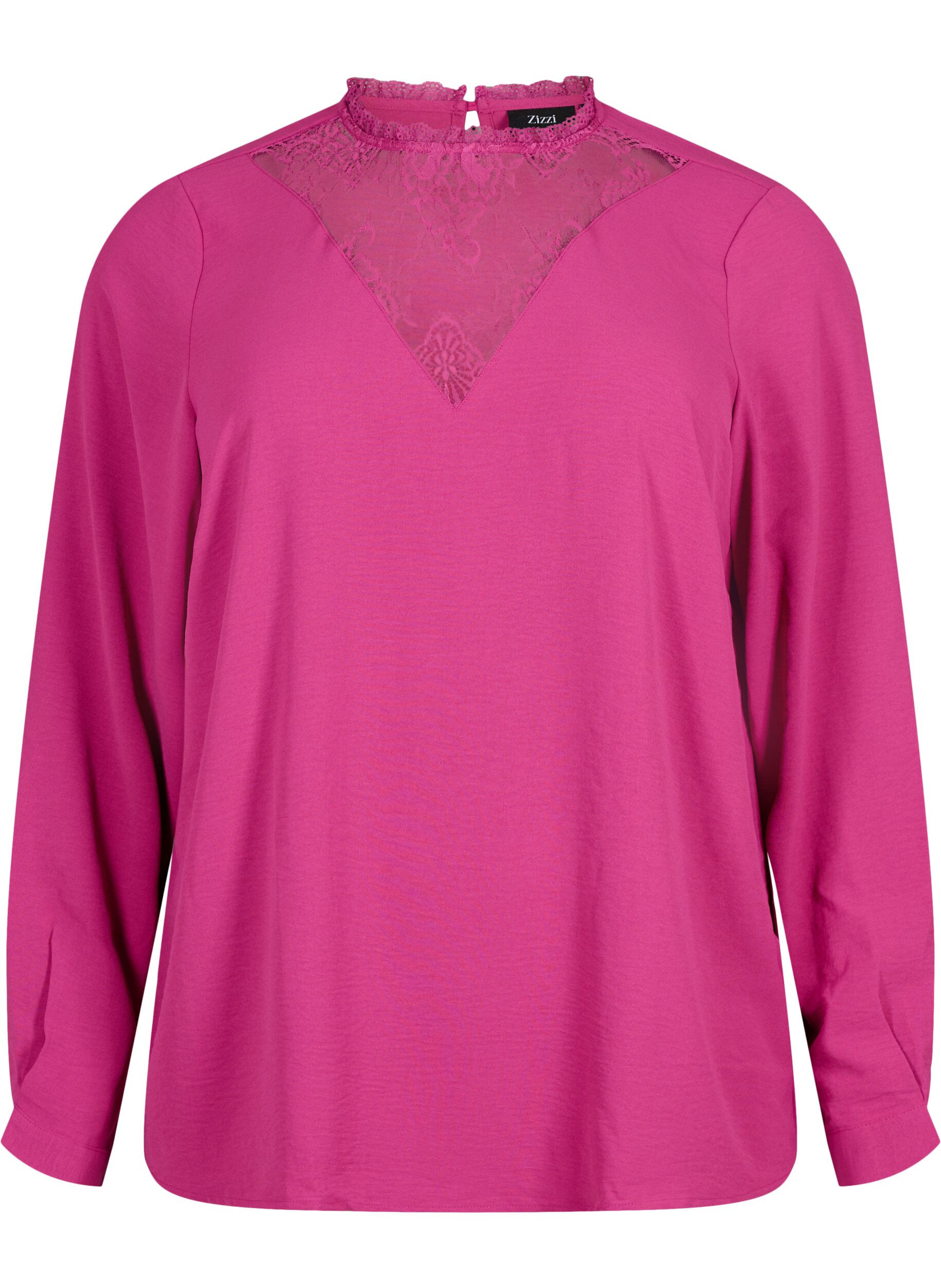 Zizzi Lang&auml;rmelige Bluse mit Spitzendetail, Festival Fuchsia, Packshot image number 0