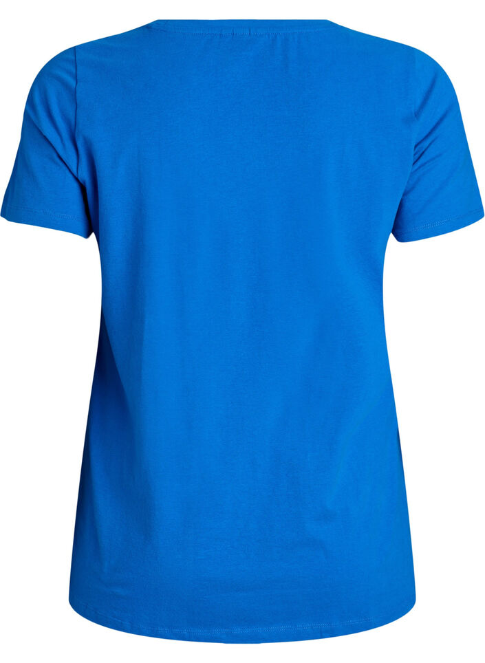 Einfarbiges Basic-T-Shirt aus Baumwolle, Blau, Packshot image number 1