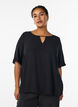 Kurz&auml;rmelige Bluse aus Viskose, Schwarz, Model image number 0