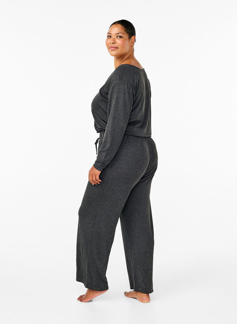 Jumpsuit mit Wickeloptik und Bändern, Dark Grey Melange, Model image number 1