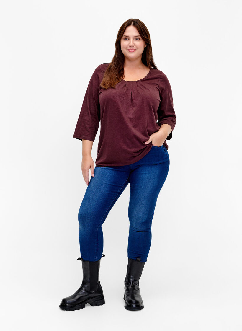 Baumwolltop mit 3/4-Ärmeln, Fudge, Model image number 2