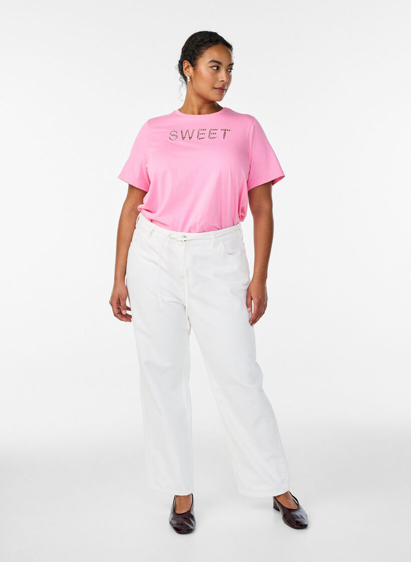 T-shirt aus Baumwolle mit aufgesticktem Text, Wei&szlig;, Model image number 1