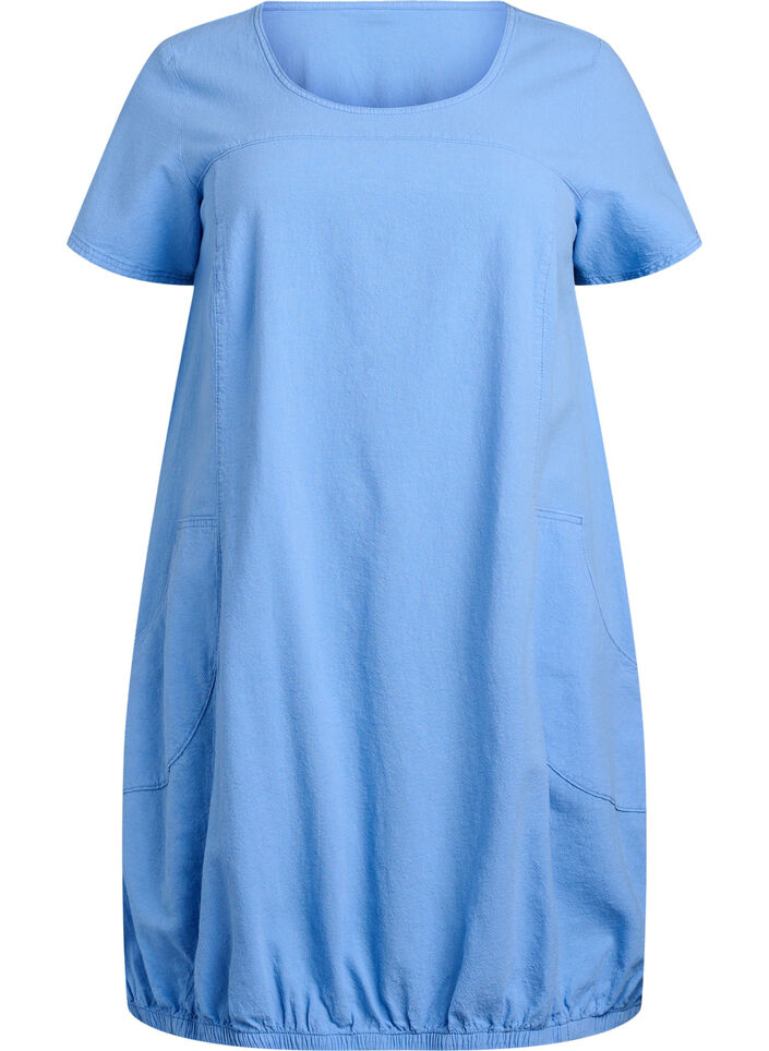 Baumwollkleid mit kurzen &Auml;rmeln, Blau, Packshot image number 0