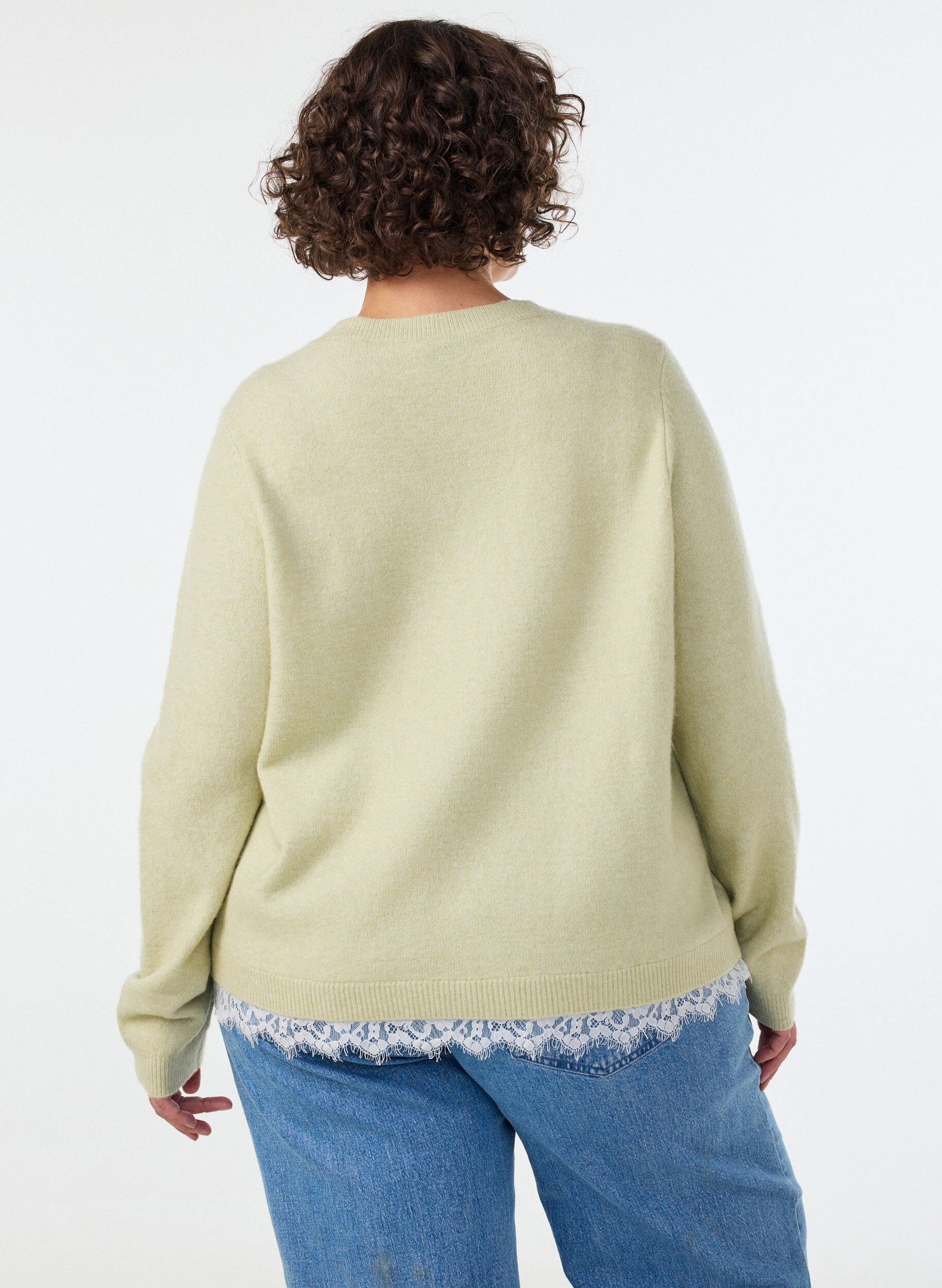 ZizziStrickbluse mit Spitzenbesatz am Saum, Gr&uuml;n, Model image number 2