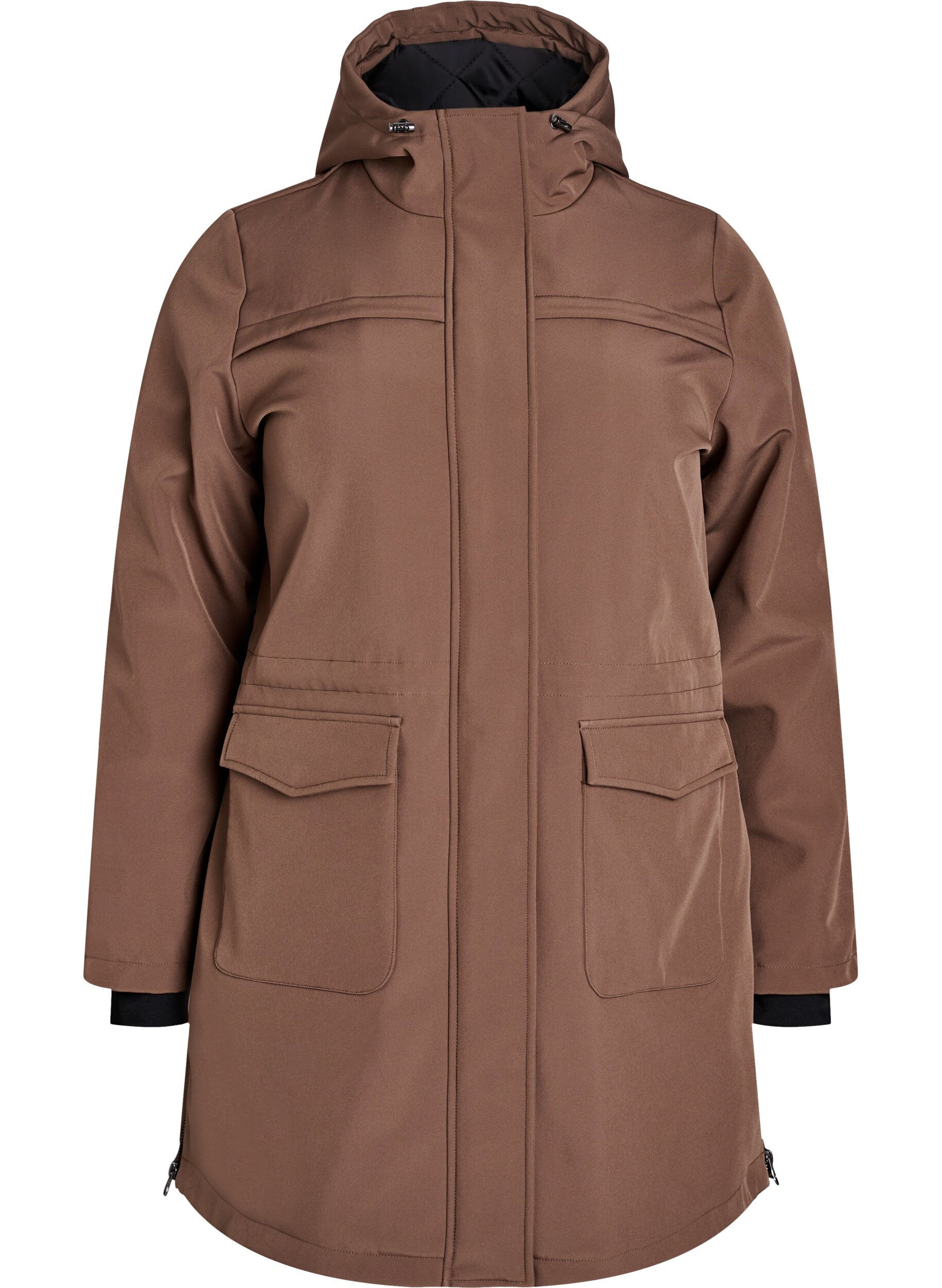 Zizzi Wasserabweisende Softshell-Jacke mit Steppfutter, Braun, Packshot image number 0
