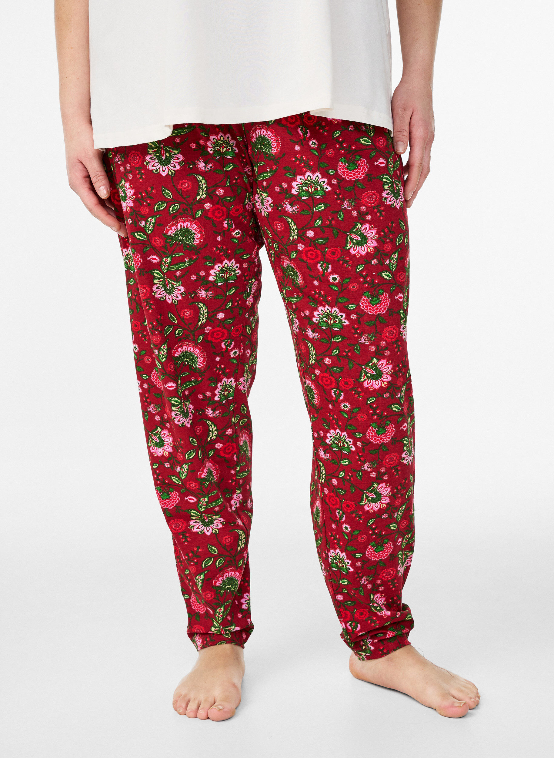 Zizzi Pyjamahose aus Baumwolle mit Print, Rot, Model image number 2