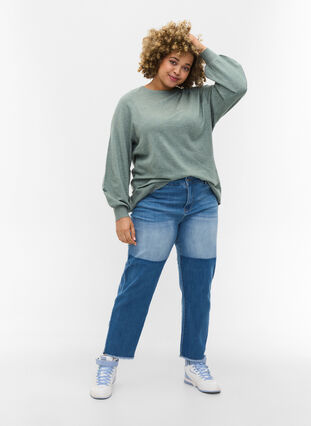 Cropped Jeans mit Kontrast, Blue denim, Model image number 0