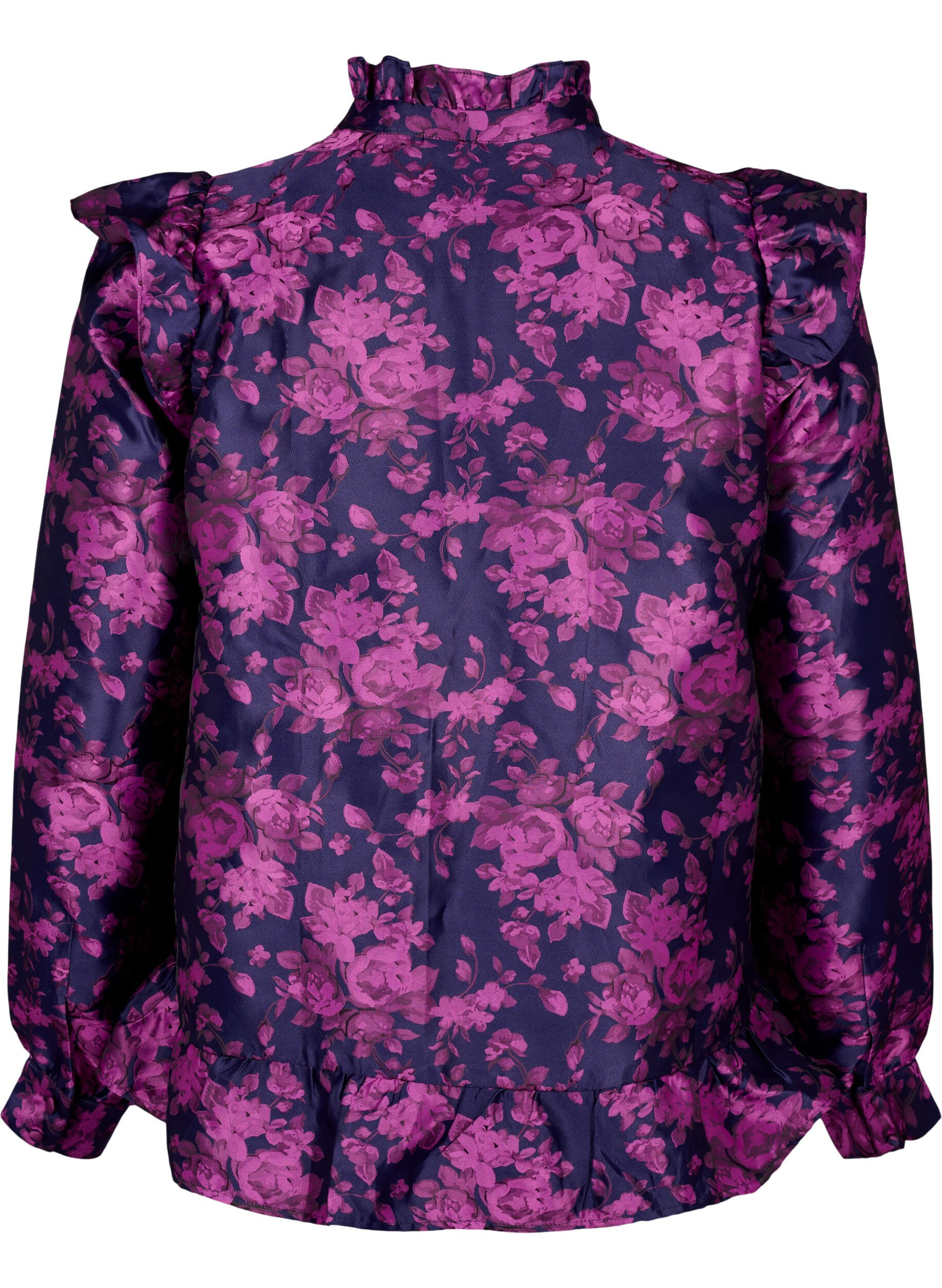Zizzi  Gebl&uuml;mte Jacquard-Bluse mit R&uuml;schendetails, Dark Blue Pink, Packshot image number 1