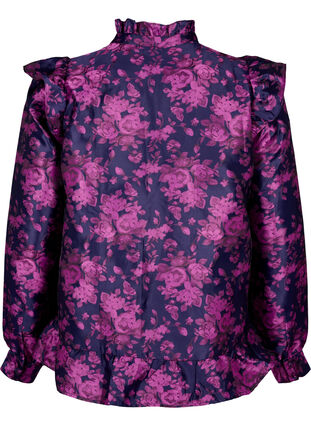  Geblümte Jacquard-Bluse mit Rüschendetails, Dark Blue Pink, Packshot image number 1