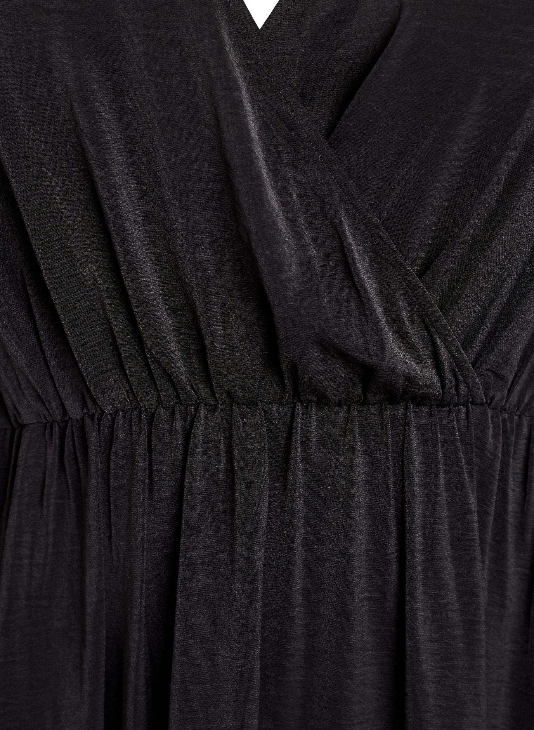 Zizzi Midikleid mit Wickeloptik und Smock&auml;rmeln, Schwarz, Packshot image number 2