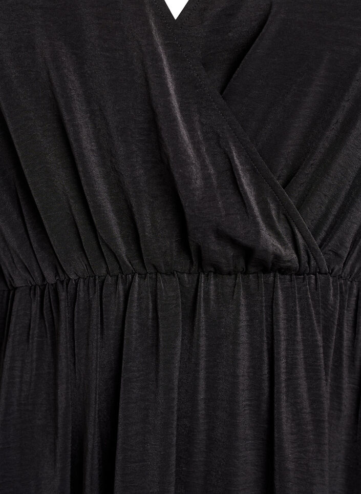 Midikleid mit Wickeloptik und Smockärmeln, Schwarz, Packshot image number 2